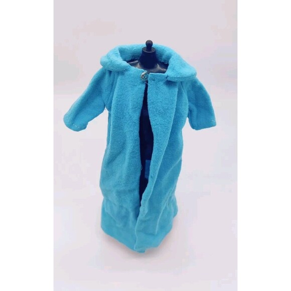 Vintage 1960s? Barbie Mod? Clone? Blue Long Robe Housecoat Jacket Silver Snaps - Picture 3 of 10